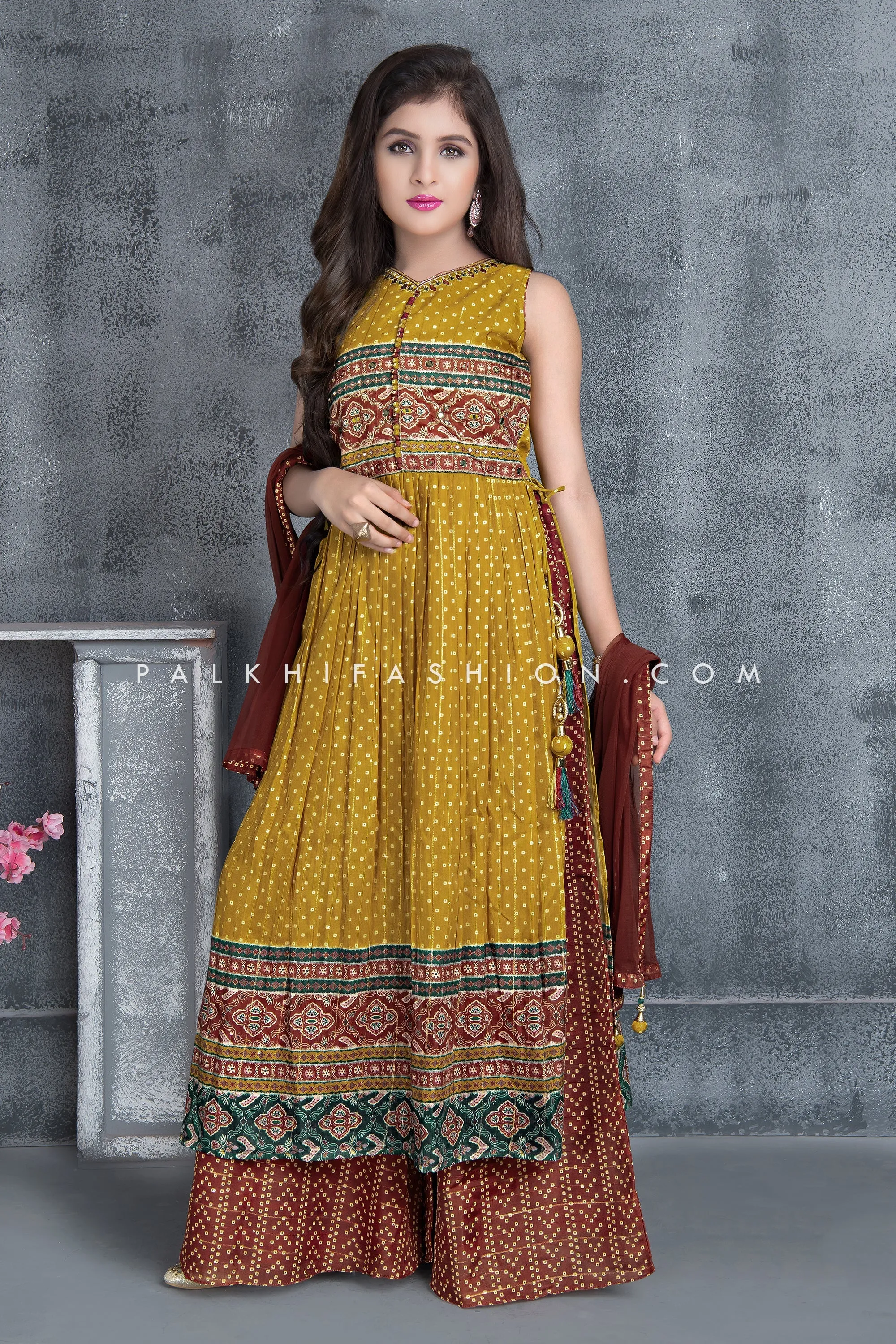 Appealing Light Mustard Naira Cut Palazzo Outfit