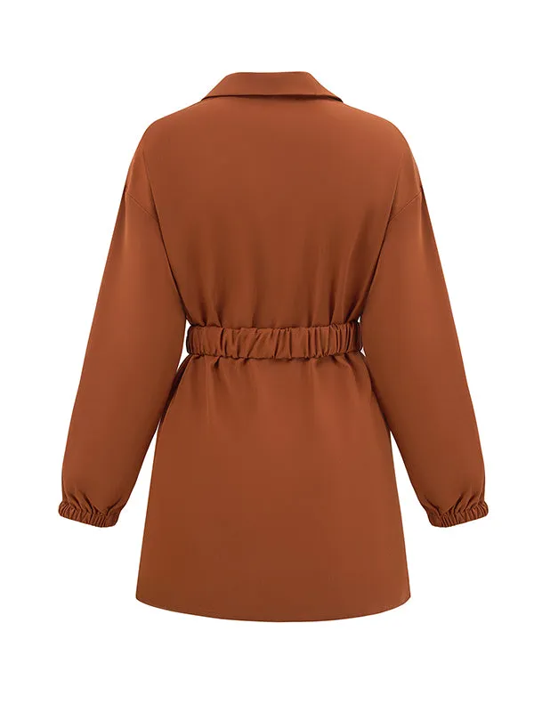 Belted Solid Color Loose Lapel Shirts Tops Blouses&shirts Tops