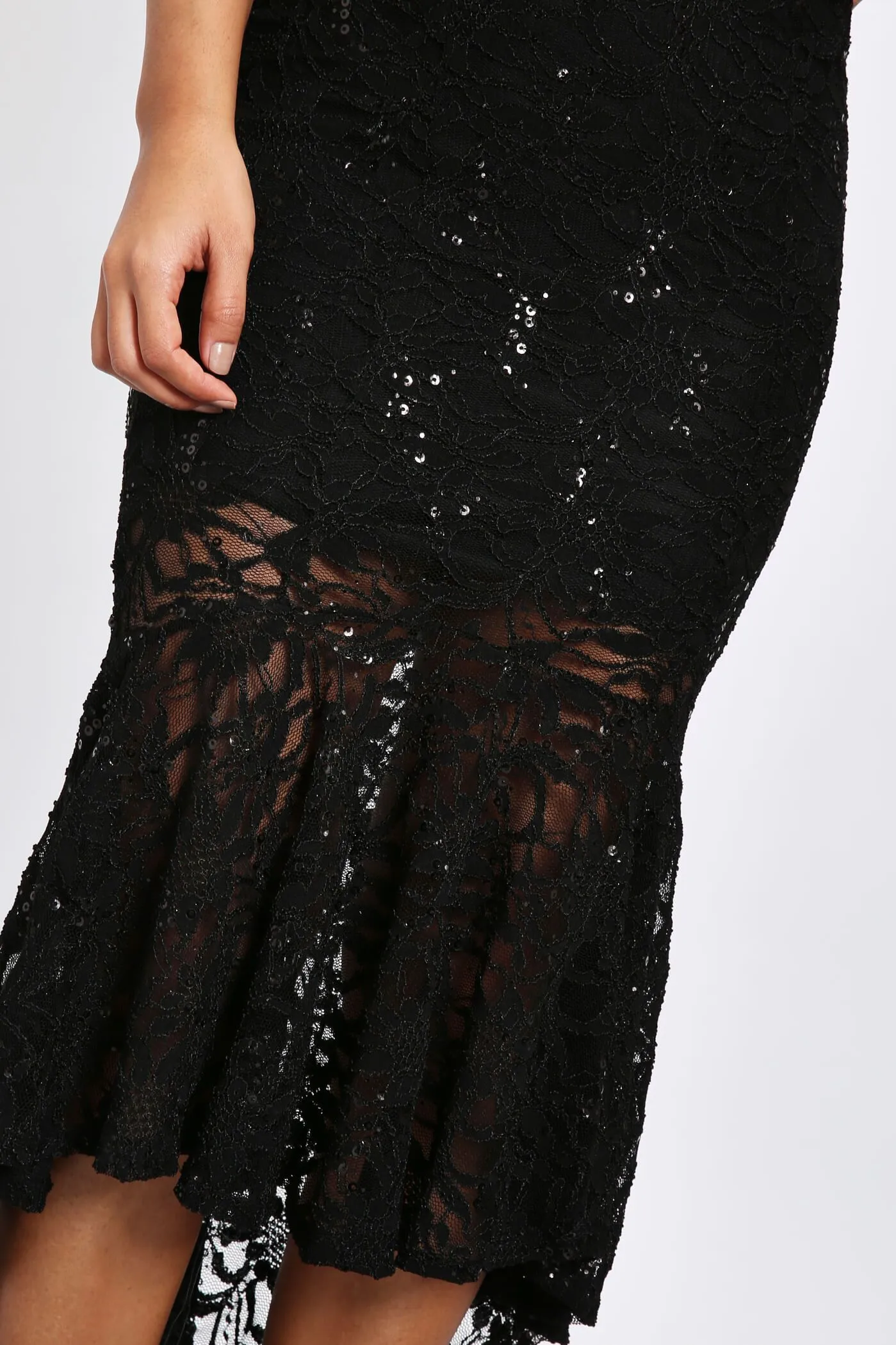 Black Bardot Fishtail Lace Dress