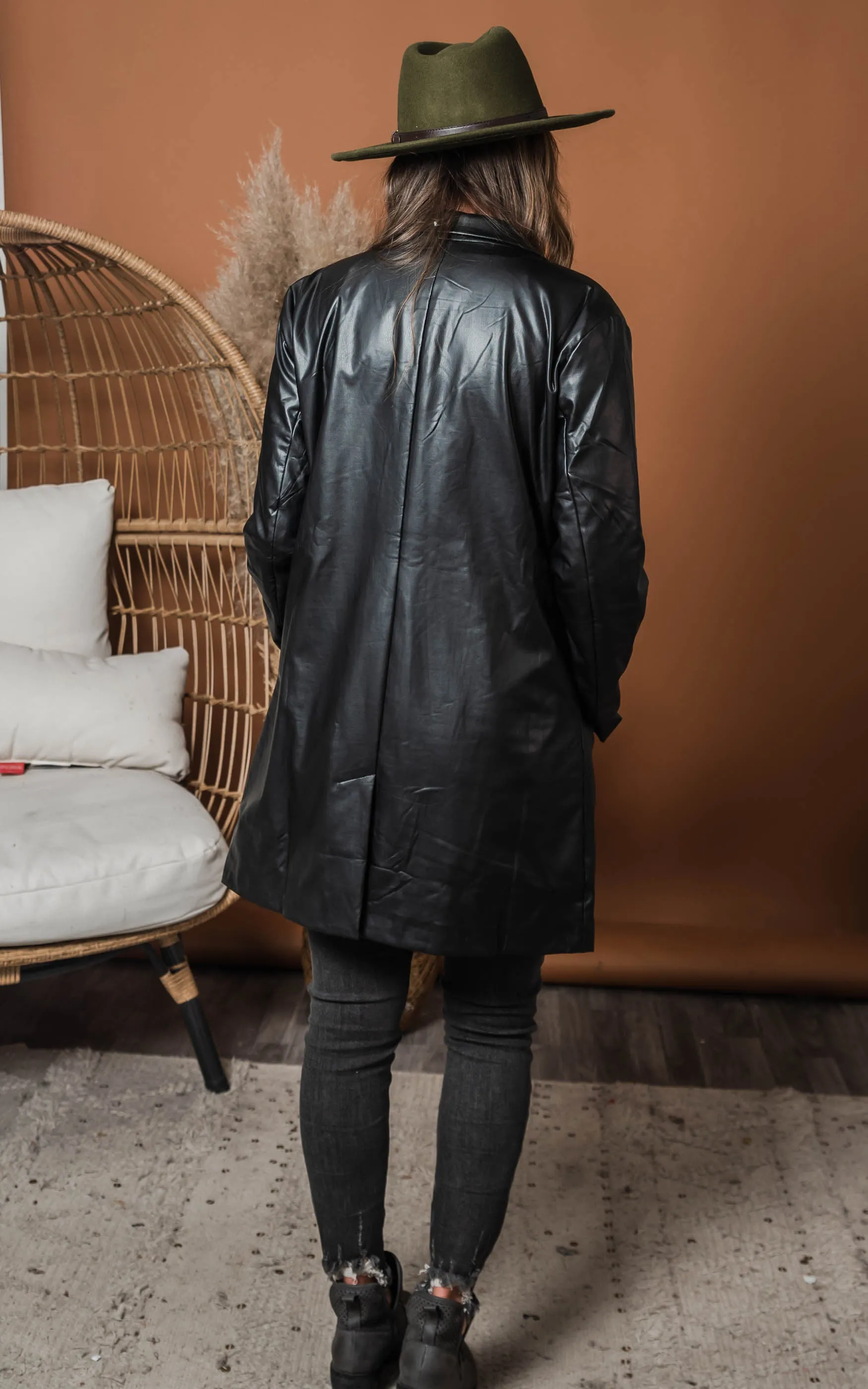 Black Vegan Leather Blazer - Final Sale