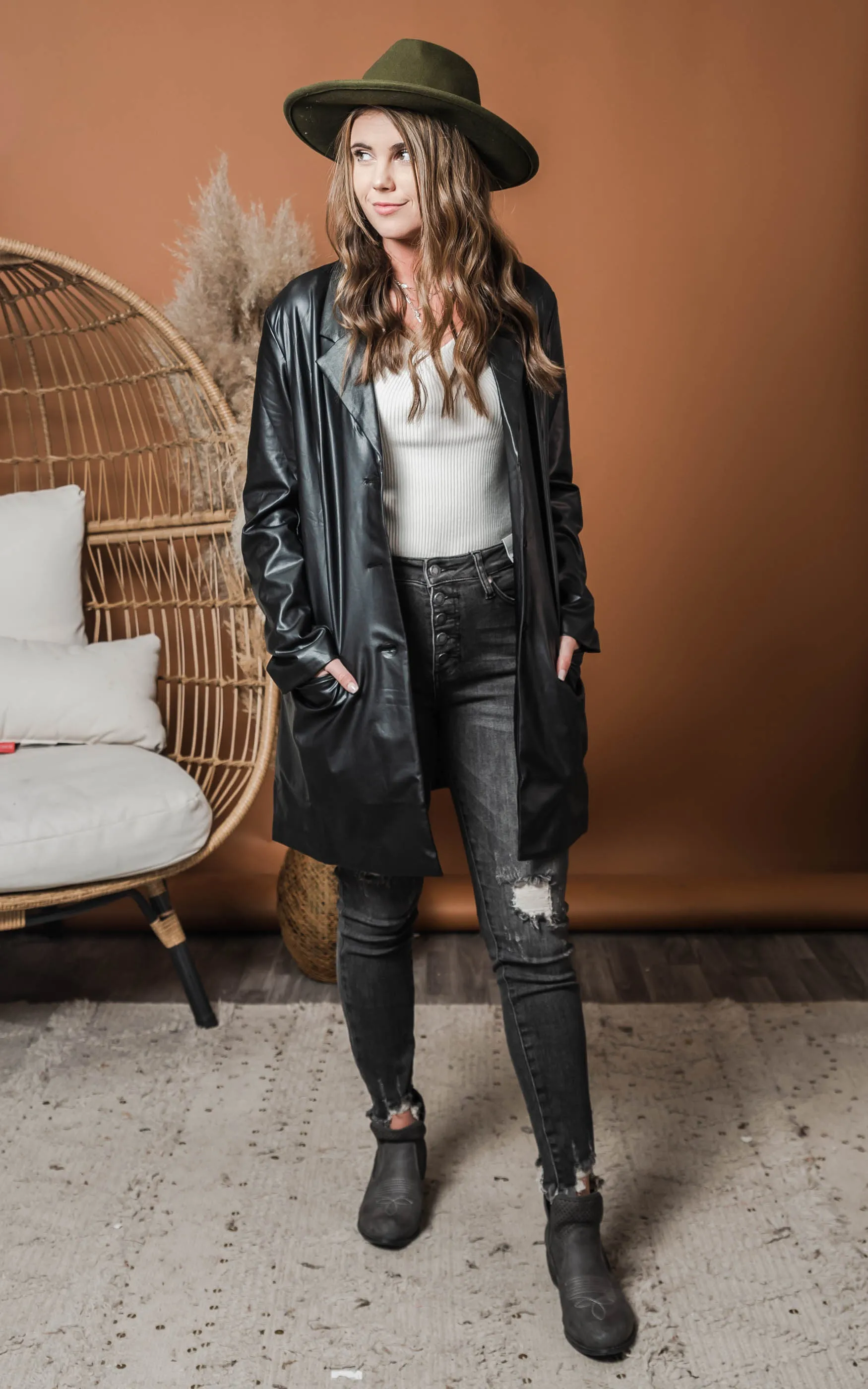 Black Vegan Leather Blazer - Final Sale