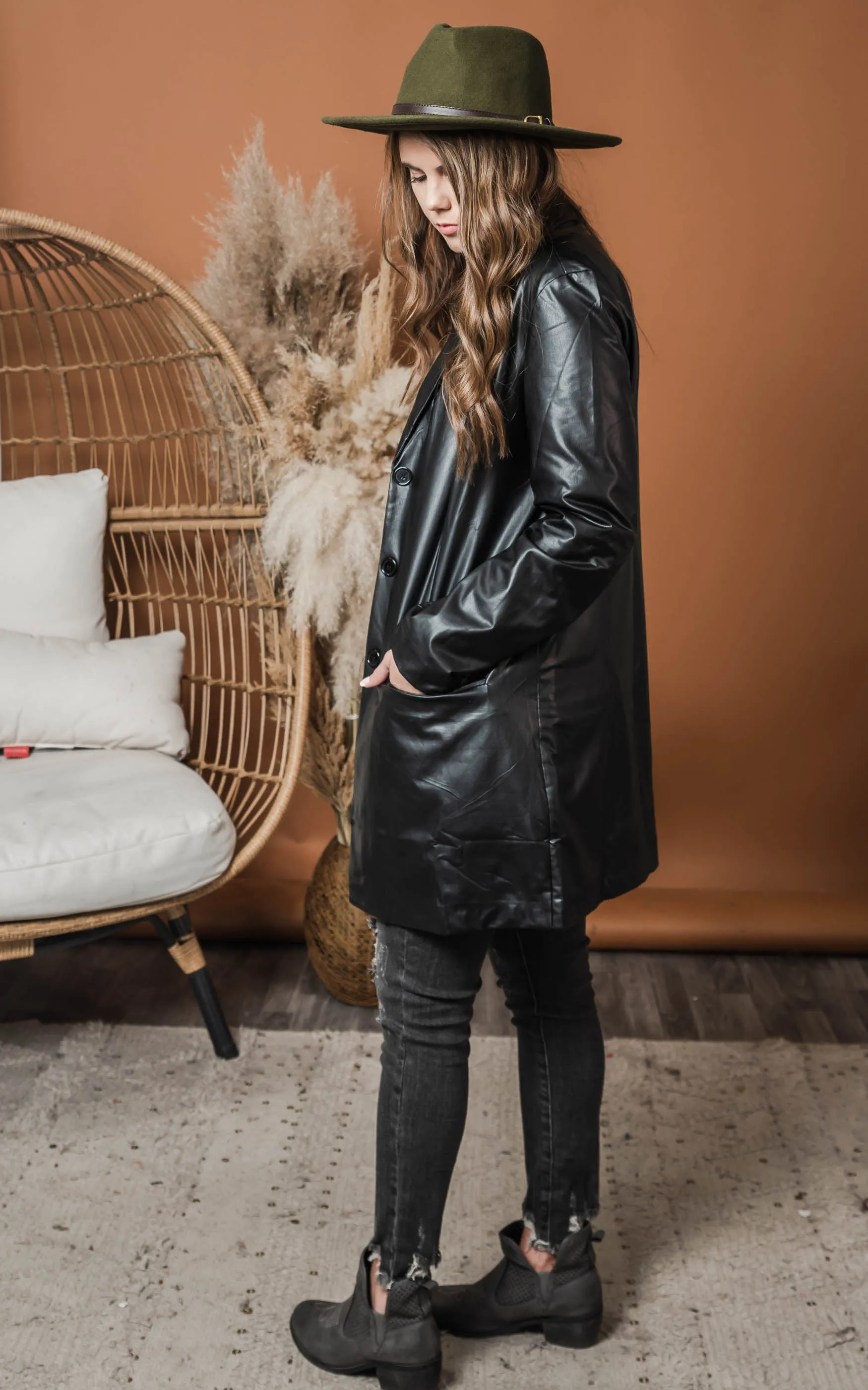 Black Vegan Leather Blazer - Final Sale