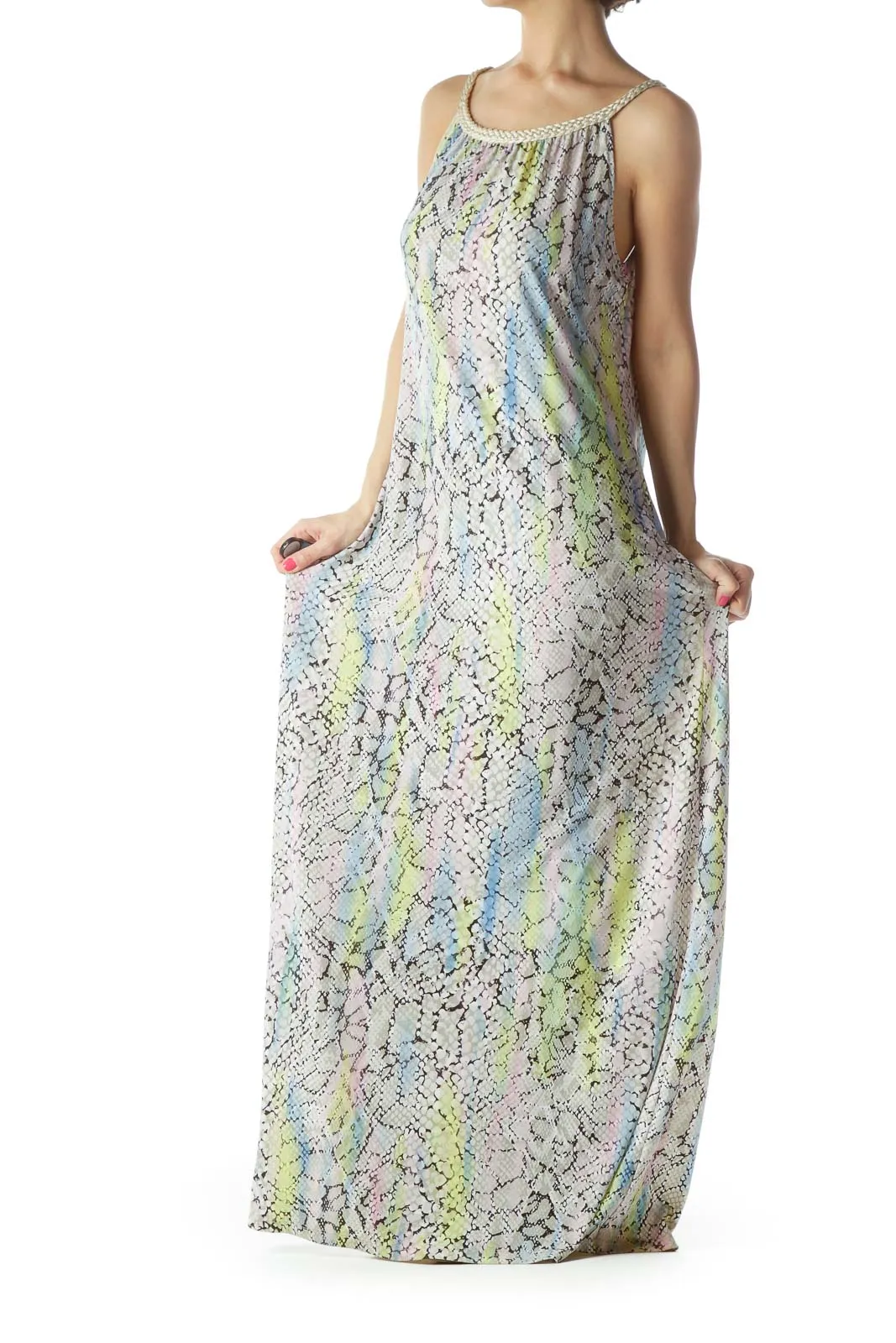 Blue Snake Skin Halter Maxi Dress