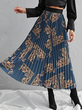 Boho Baroque Pleated High Waist Long Women Skirt