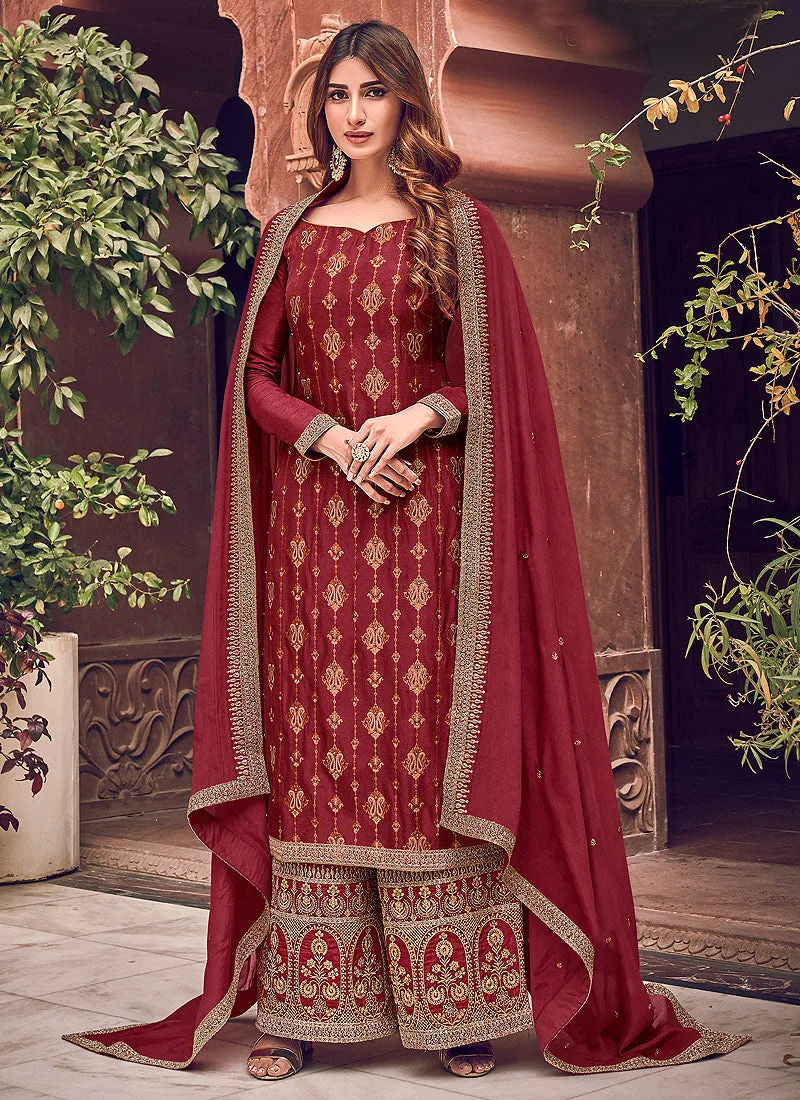 Bridal Red Designer Palazzo Suit