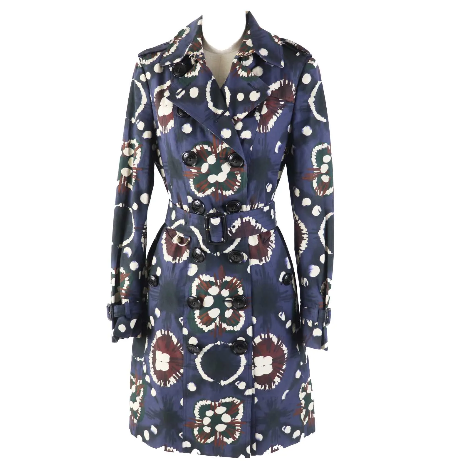 Burberry Floral Trench Coat Navy Blue 38 Women