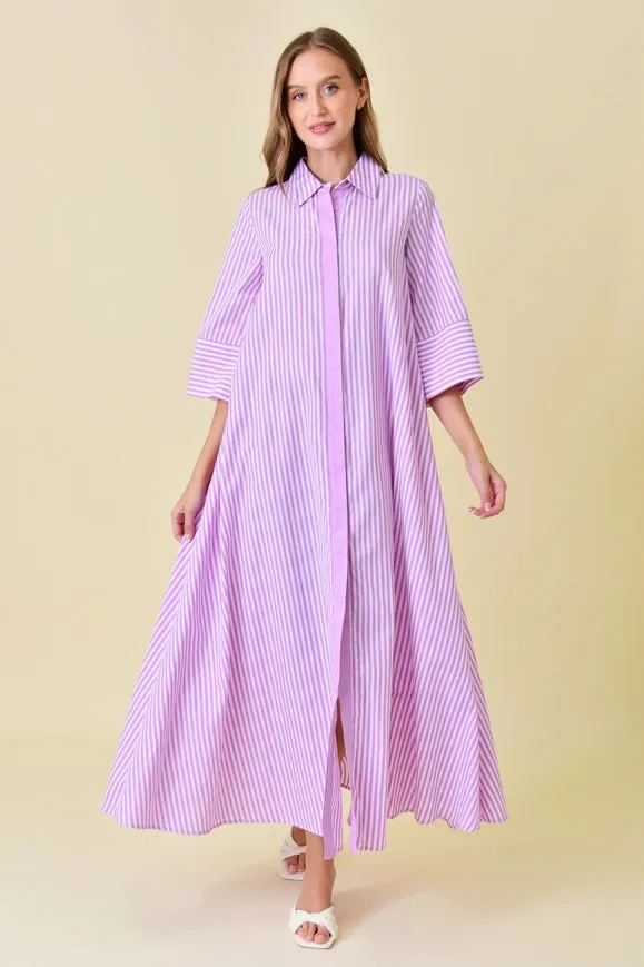 Business Casual Loose Fit Striped Maxi Shirt DRESS