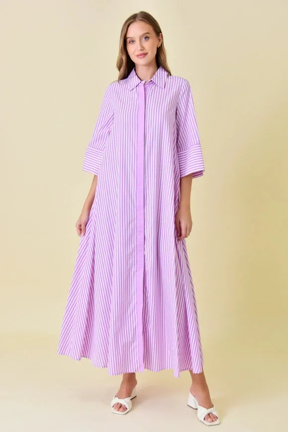 Business Casual Loose Fit Striped Maxi Shirt DRESS