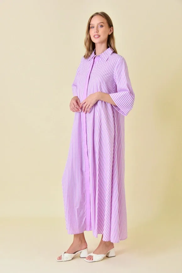 Business Casual Loose Fit Striped Maxi Shirt DRESS