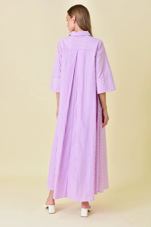 Business Casual Loose Fit Striped Maxi Shirt DRESS