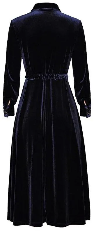 Button-Down Tie-Waist Velvet Midi dress