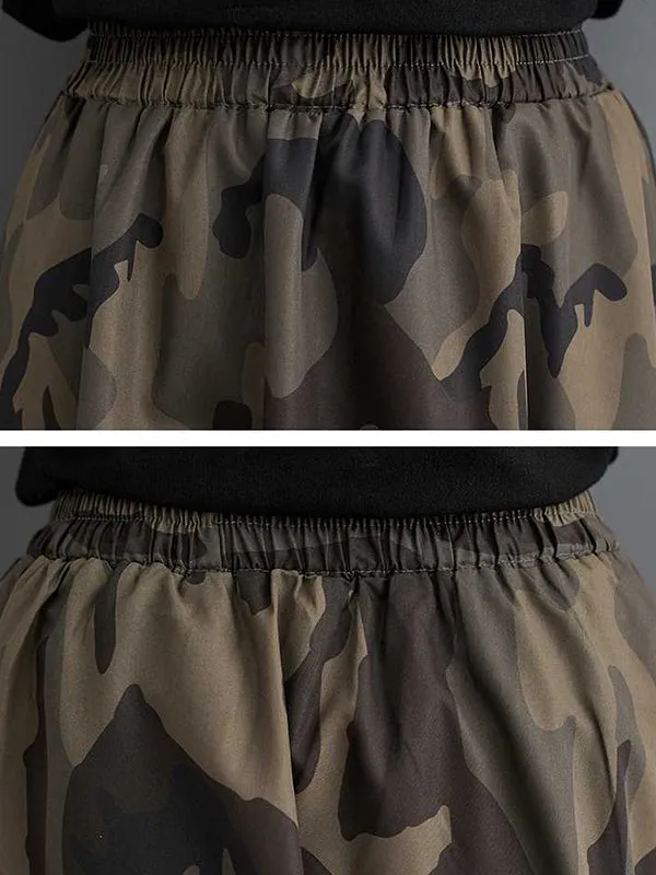 Camouflage Elasticity Printed Loose Skirts Bottoms