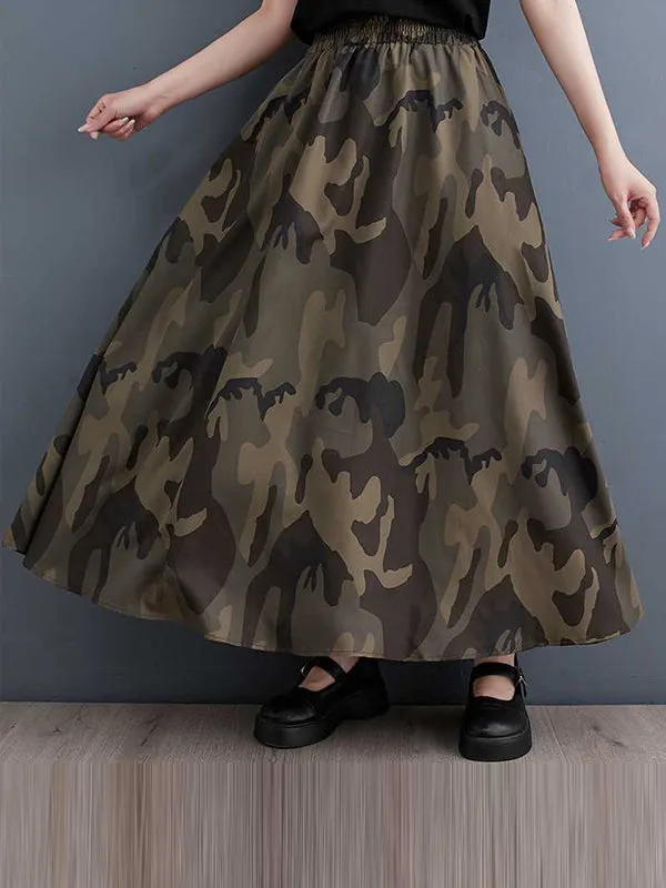 Camouflage Elasticity Printed Loose Skirts Bottoms