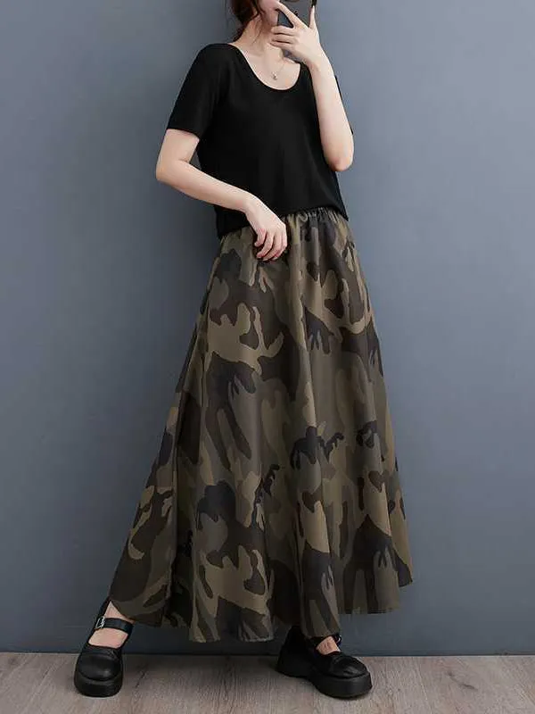 Camouflage Elasticity Printed Loose Skirts Bottoms