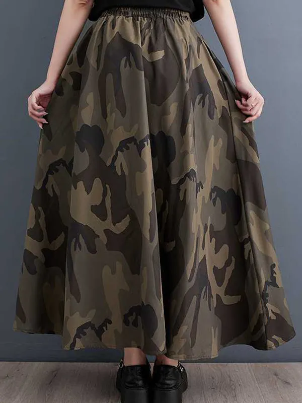 Camouflage Elasticity Printed Loose Skirts Bottoms