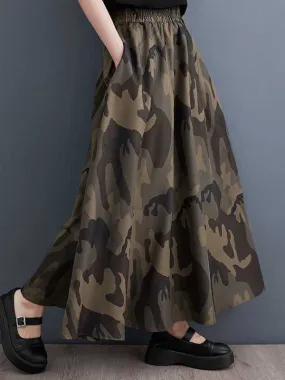 Camouflage Elasticity Printed Loose Skirts Bottoms