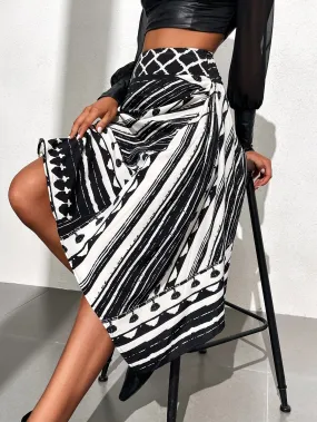 Casual Striped High Waist Long Women Skirt