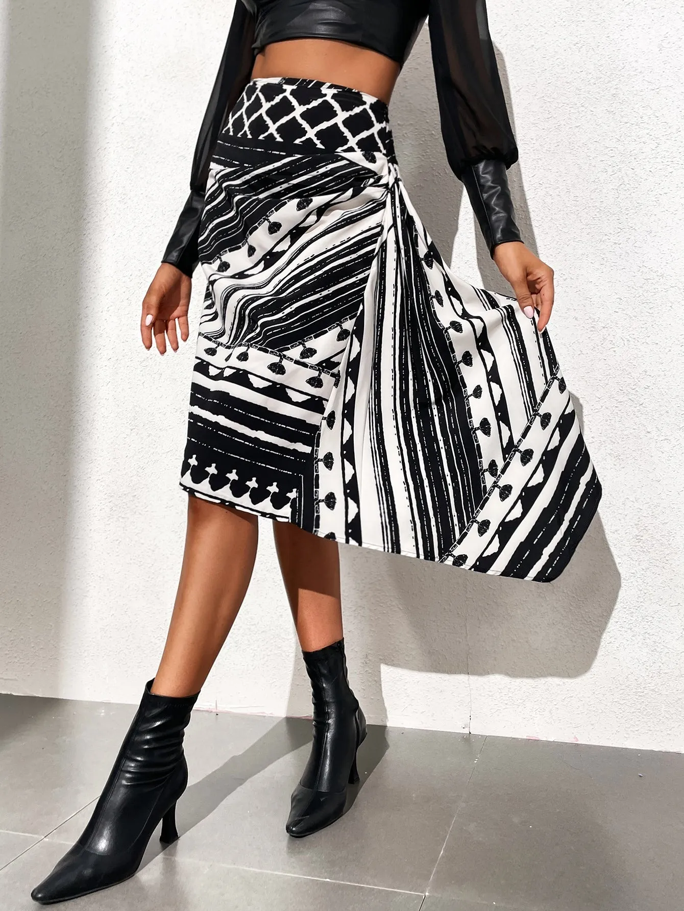 Casual Striped High Waist Long Women Skirt