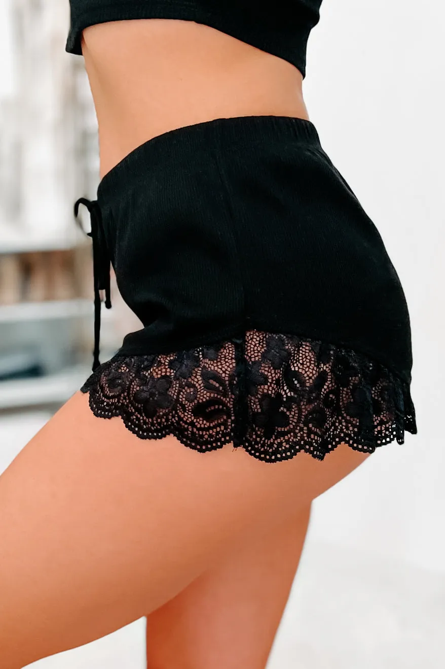 Cue The Cozy Lace Trim Cami & Shorts Set (Black)