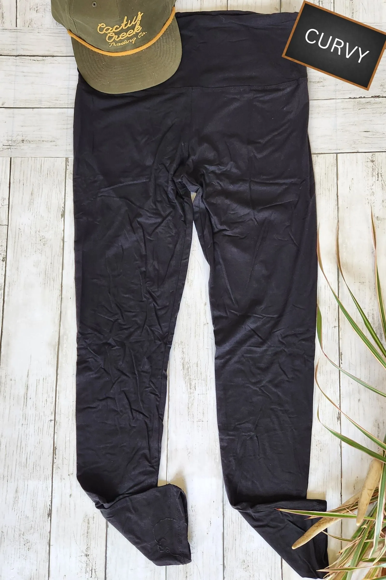 CURVY Solid Black Yoga Waistband Legging