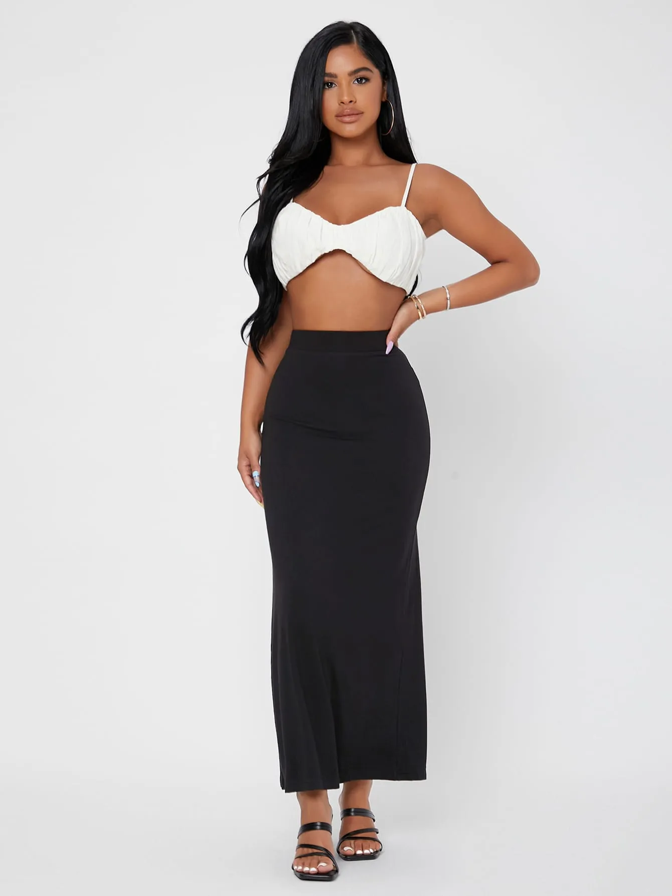 Elegant Plain High Waist Maxi Women Skirts