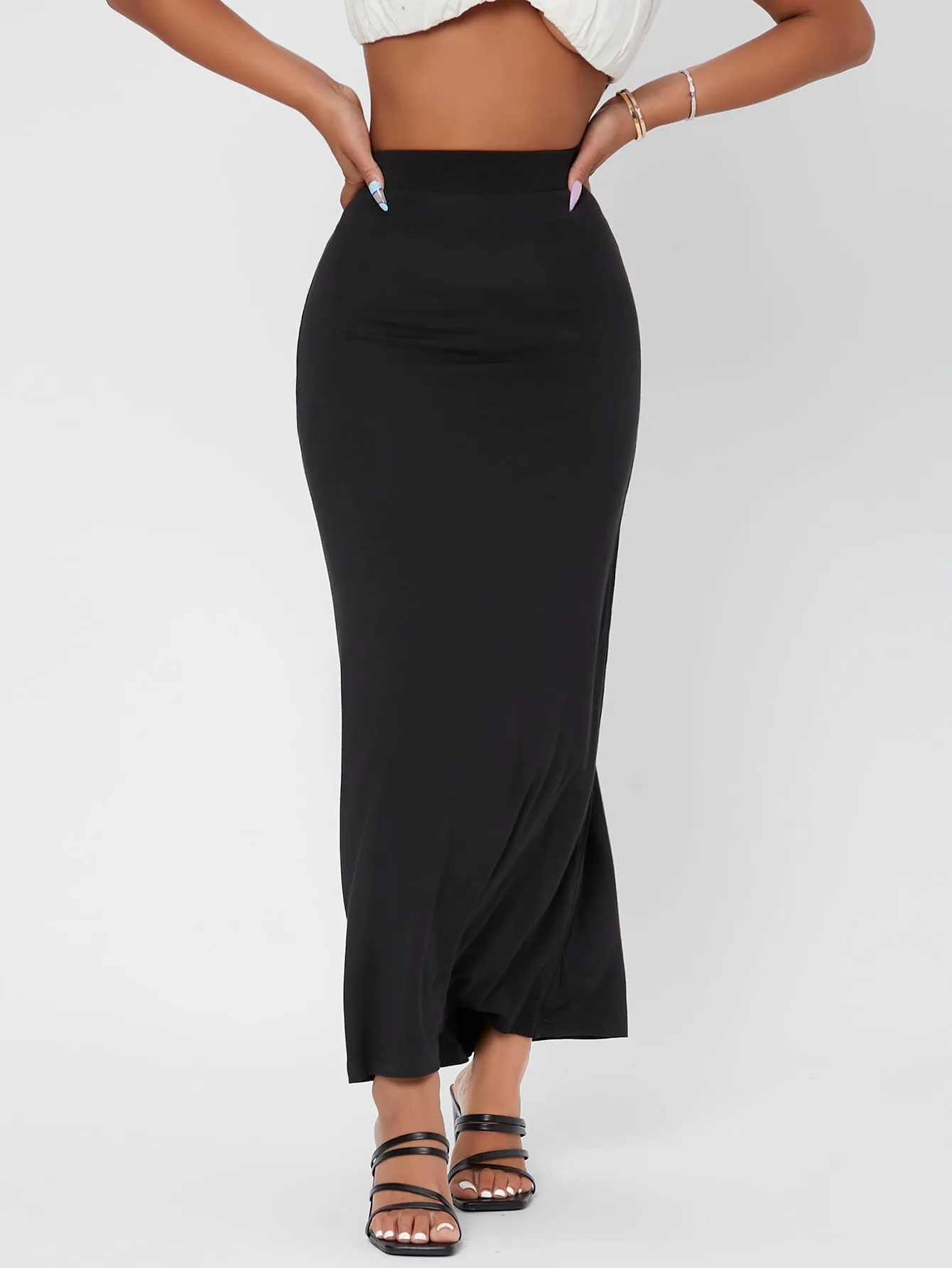 Elegant Plain High Waist Maxi Women Skirts