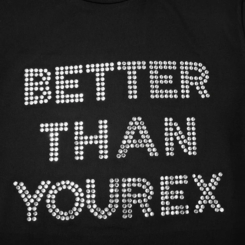 Fashion Sexy Women Letter Glitter Rhinestone Crop Shirts Short Sleeve O Neck Slim Cropped Top Party Shiny Hot Drilling T Shirts