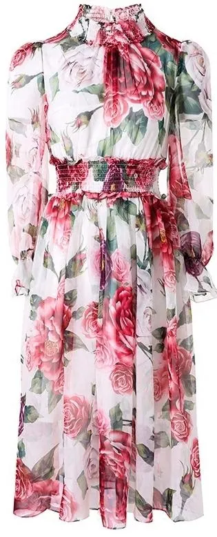 Floral Print Chiffon Midi Dress