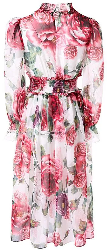 Floral Print Chiffon Midi Dress