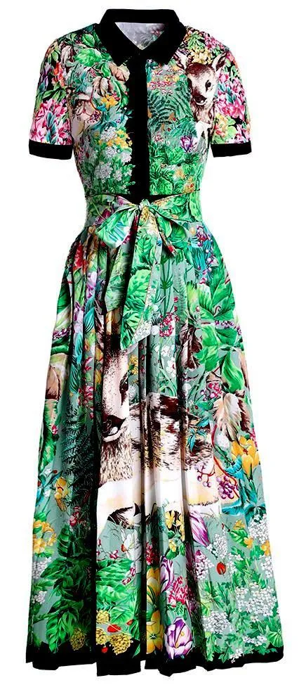 Forest-Print Midi Shirt-Dress