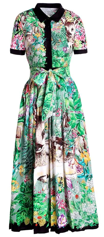 Forest-Print Midi Shirt-Dress