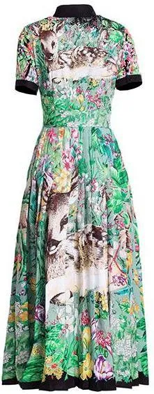 Forest-Print Midi Shirt-Dress