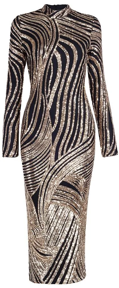 Gold Sequin Embellished Midi Dress