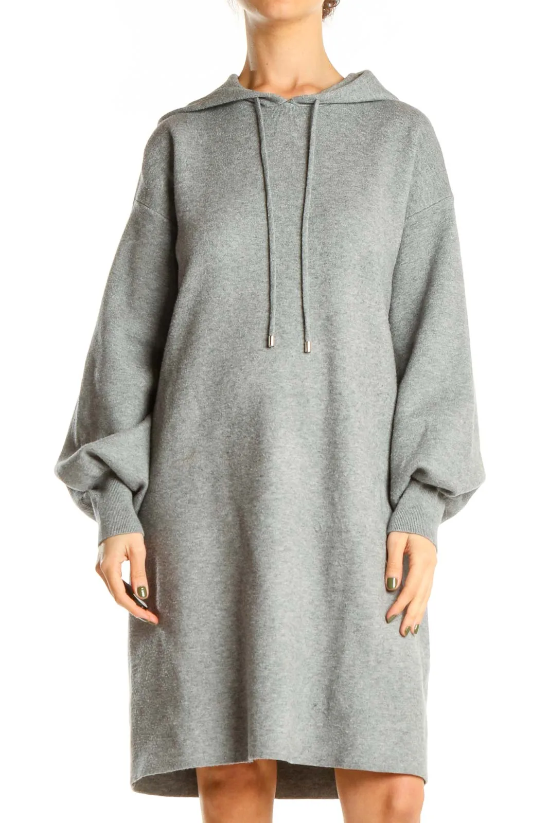 Gray Casual Sweater Dress with Hood