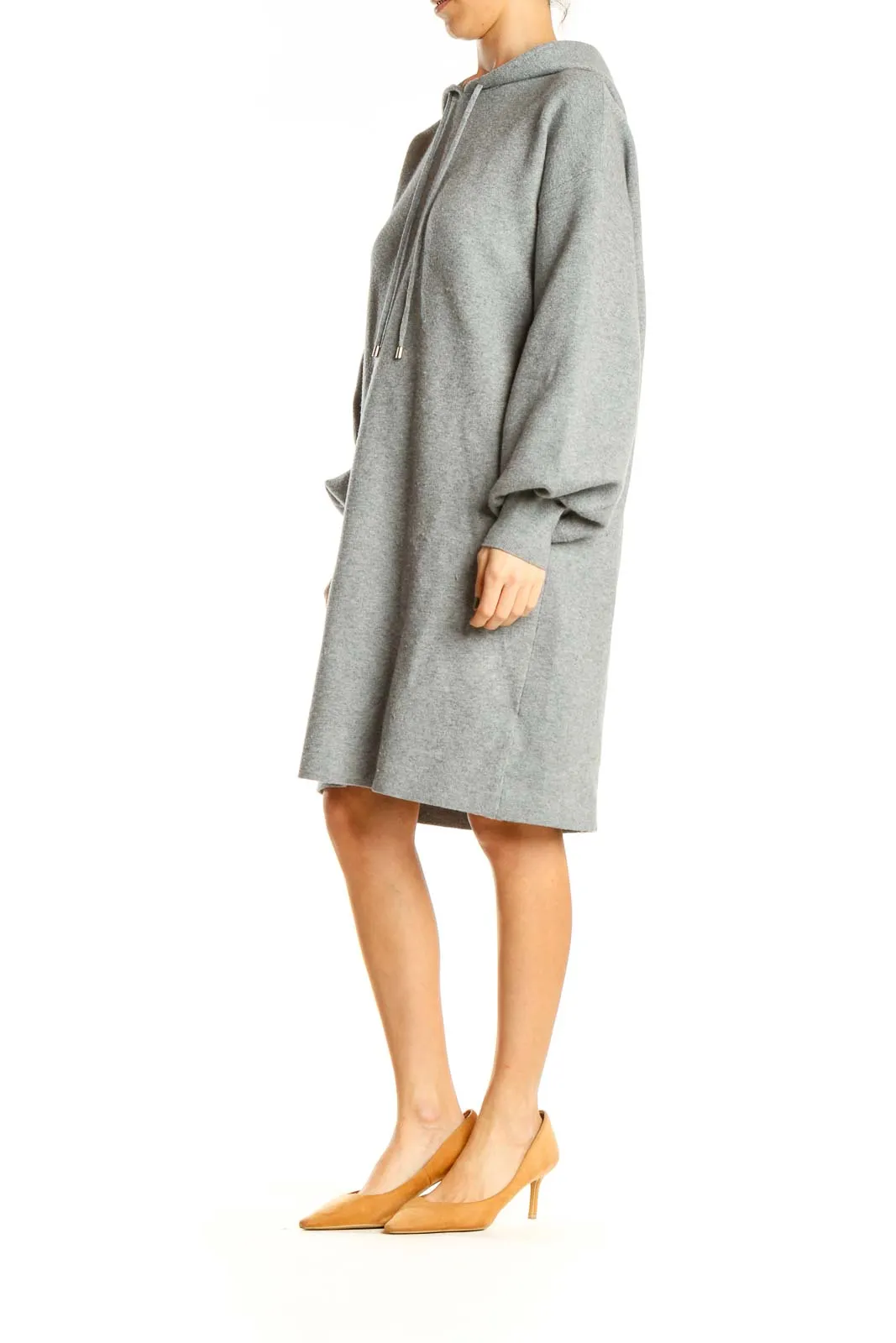 Gray Casual Sweater Dress with Hood