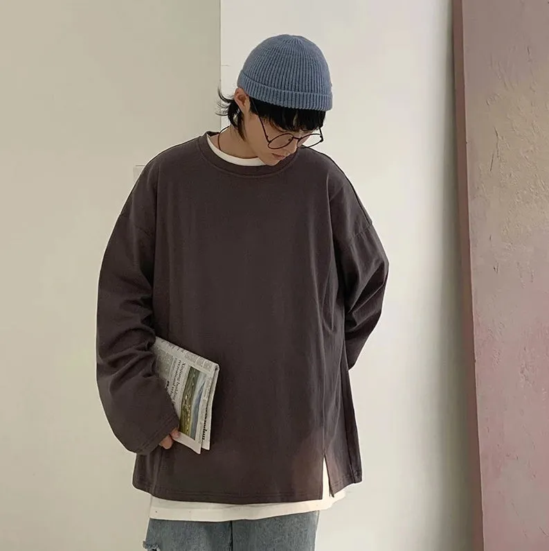 [Korean Style] Hem Split Long-sleeved Sweatshirts