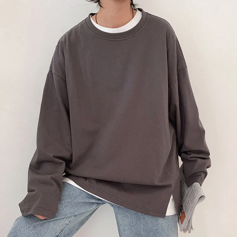 [Korean Style] Hem Split Long-sleeved Sweatshirts