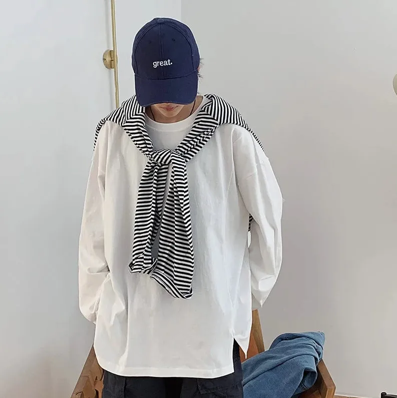 [Korean Style] Hem Split Long-sleeved Sweatshirts