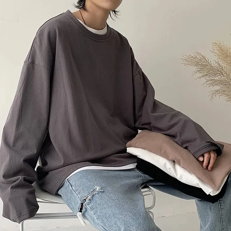 [Korean Style] Hem Split Long-sleeved Sweatshirts