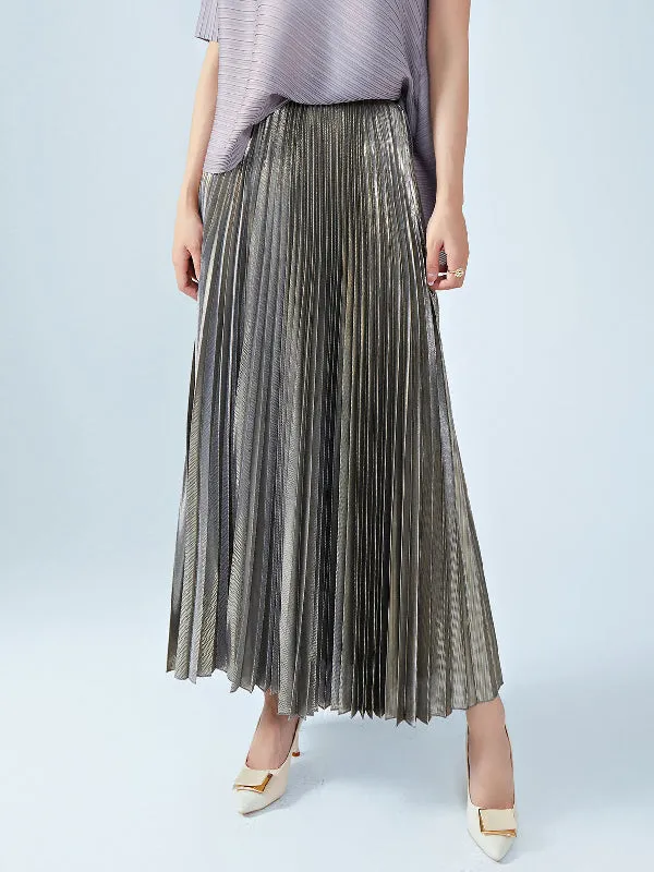 Loose Metallic Pleated Skirts Bottoms