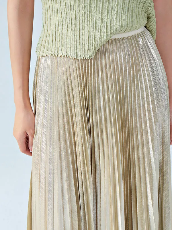 Loose Metallic Pleated Skirts Bottoms