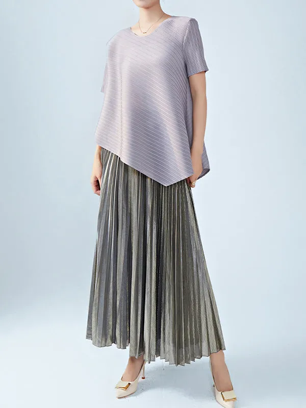 Loose Metallic Pleated Skirts Bottoms