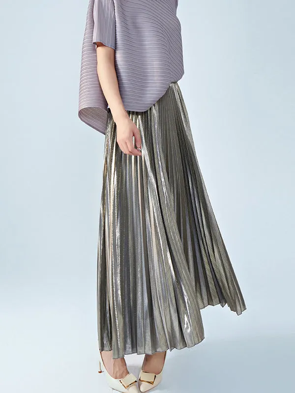 Loose Metallic Pleated Skirts Bottoms