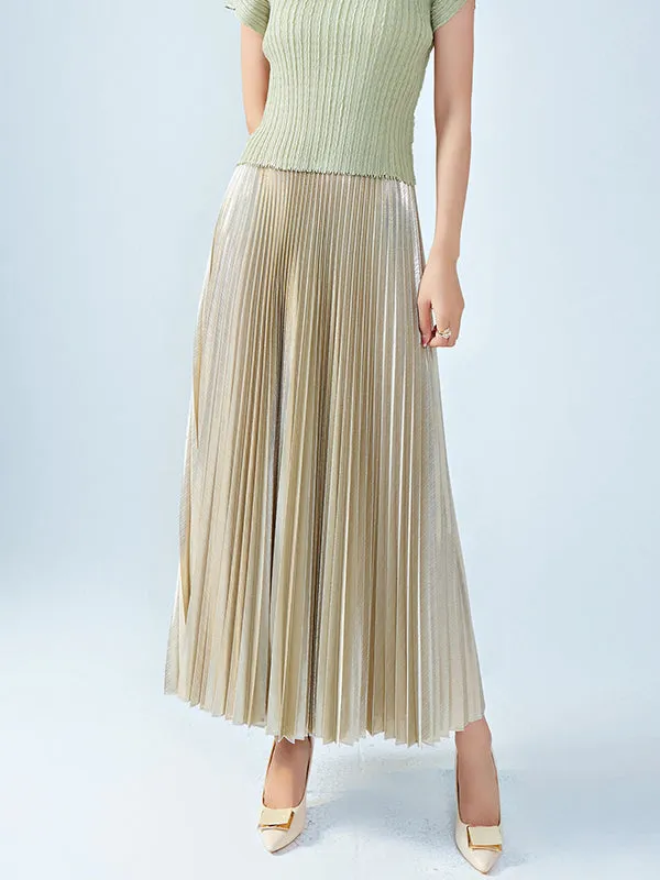 Loose Metallic Pleated Skirts Bottoms