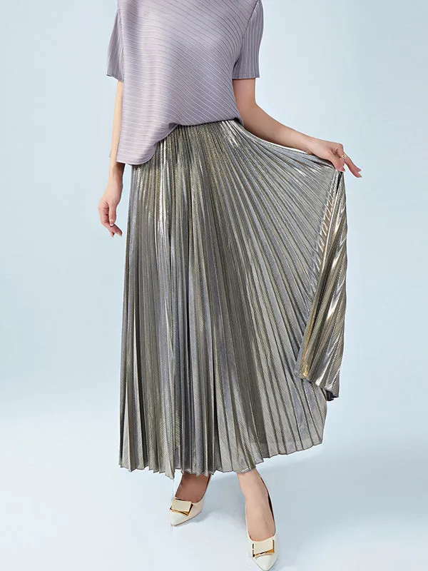 Loose Metallic Pleated Skirts Bottoms