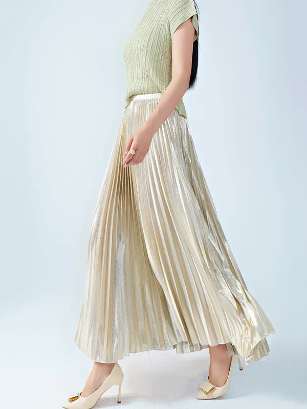 Loose Metallic Pleated Skirts Bottoms