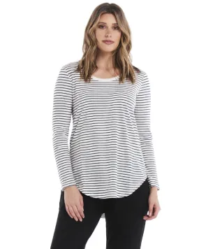 MEGAN LONG SLEEVE TOP - WHITE / BLACK STRIPE