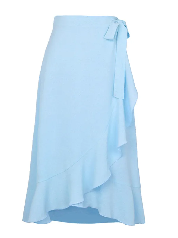 One Piece Tie Long Skirt Irregular Cover Hip Solid Color Skirt