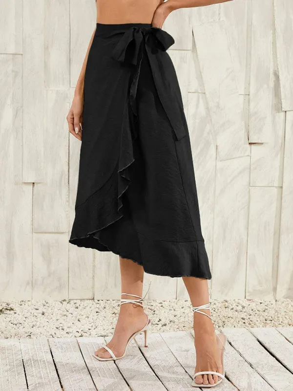 One Piece Tie Long Skirt Irregular Cover Hip Solid Color Skirt