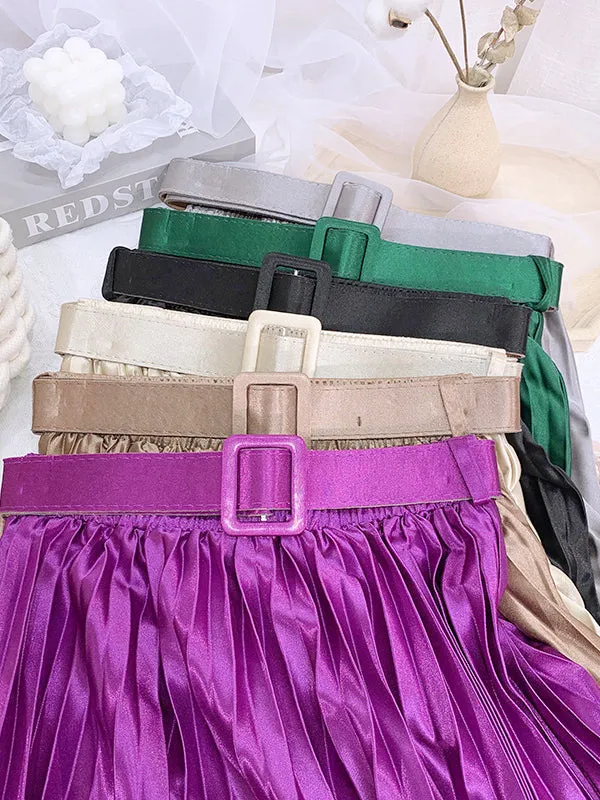 Pleated Solid Color Loose Skirts Bottoms